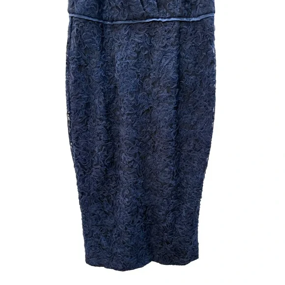 JS Collection Sz 8 Scarlet Wrap Tea Length Dress Navy Embroidered Mesh Soutache - Picture 6 of 15